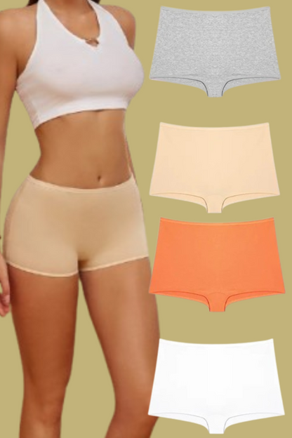4PCS Women's Seamless Cotton Boxer Briefs Set  – Soft & Sporty Boyshort Panty Underwear XS-XL