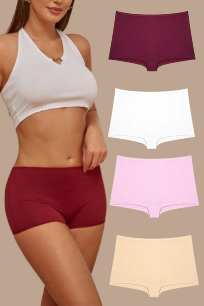 4PCS Women's Seamless Cotton Boxer Briefs Set  – Soft & Sporty Boyshort Panty Underwear XS-XL