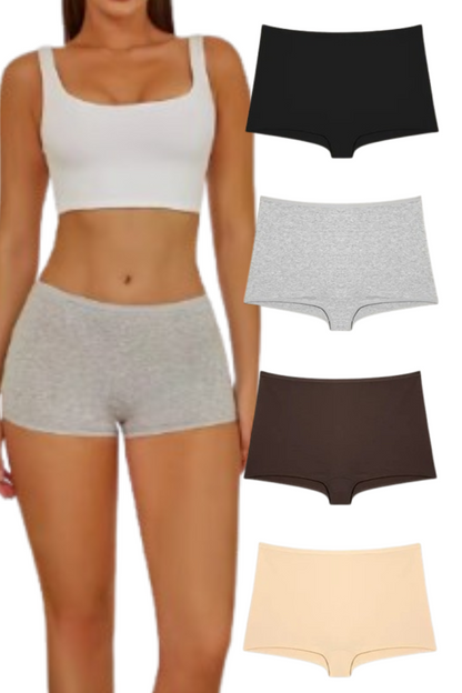 4PCS Women's Seamless Cotton Boxer Briefs Set  – Soft & Sporty Boyshort Panty Underwear XS-XL