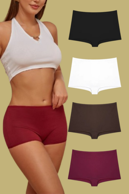 4PCS Women's Seamless Cotton Boxer Briefs Set  – Soft & Sporty Boyshort Panty Underwear XS-XL