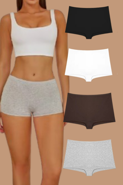 4PCS Women's Seamless Cotton Boxer Briefs Set  – Soft & Sporty Boyshort Panty Underwear XS-XL