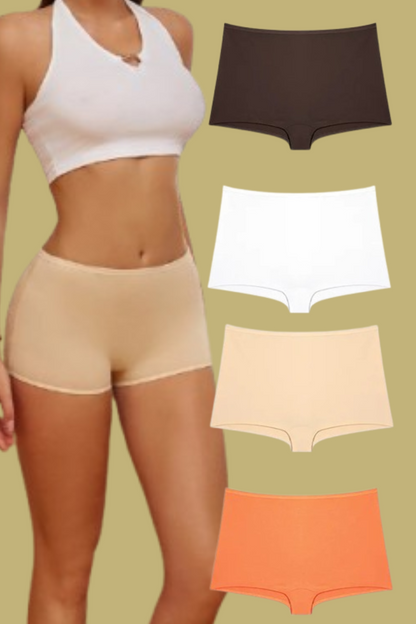 4PCS Women's Seamless Cotton Boxer Briefs Set  – Soft & Sporty Boyshort Panty Underwear XS-XL