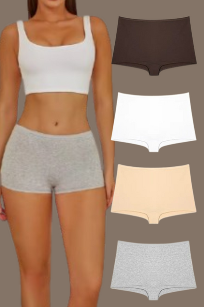 4PCS Women's Seamless Cotton Boxer Briefs Set  – Soft & Sporty Boyshort Panty Underwear XS-XL