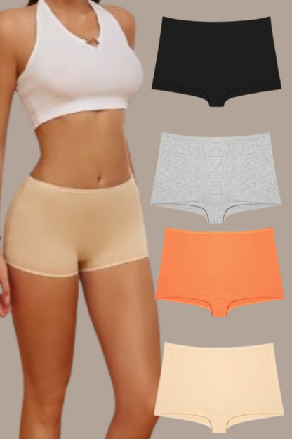 4PCS Women's Seamless Cotton Boxer Briefs Set  – Soft & Sporty Boyshort Panty Underwear XS-XL