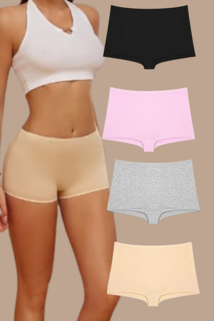 4PCS Women's Seamless Cotton Boxer Briefs Set  – Soft & Sporty Boyshort Panty Underwear XS-XL