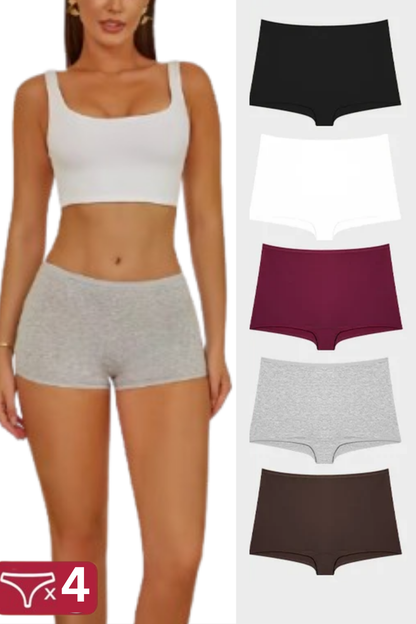 4PCS Women's Seamless Cotton Boxer Briefs Set  – Soft & Sporty Boyshort Panty Underwear XS-XL