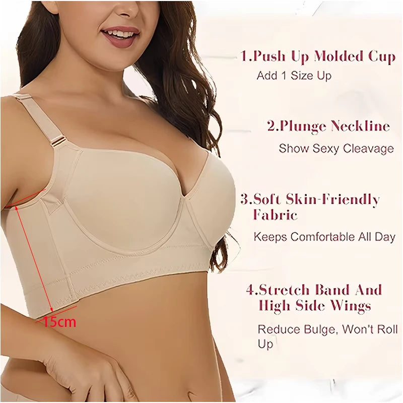 Deep Cup Bra Hide Back Fat Push Up Bra (Beige)