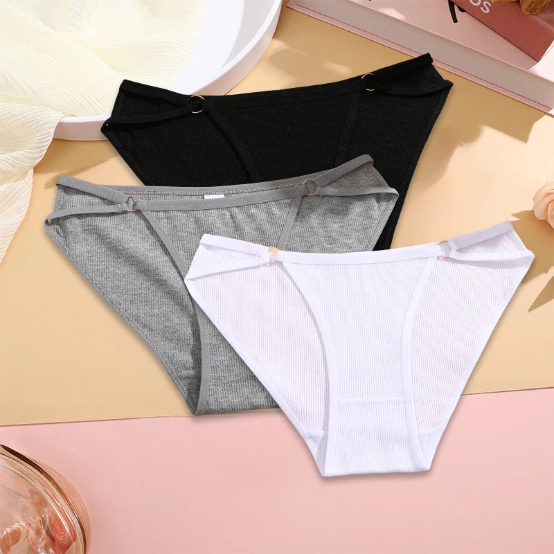 3PCS Set Women’s Cotton Panty  – Low Rise Briefs with Button Design