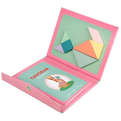 Magnetic Wooden Tangram Puzzle Book – Montessori Learning Toy for Kids