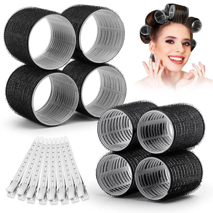 13pcs Black Self Grip Hair Rollers – No Heat, Effortless Curls!