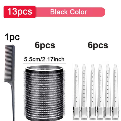 13pcs Black Self Grip Hair Rollers – No Heat, Effortless Curls!