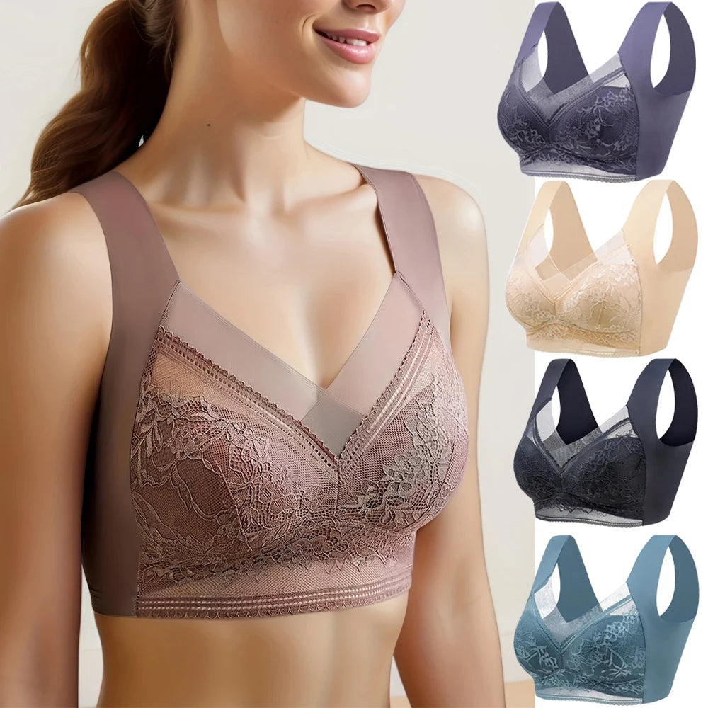 Plus Size L-6L Lace Wireless Push Up Bra – Ultra-Soft Ice Silk Seamless Bralette