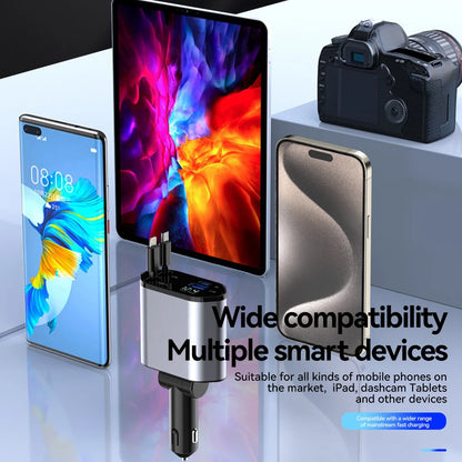 100W 4-in-1 Retractable Car Charger – Fast USB Type-C Cable for iPhone & Samsung