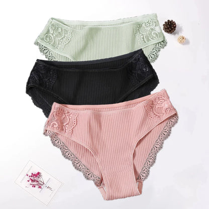 3PCS Set Floral Lace Cotton Panty  – Soft & Sexy Women’s Briefs