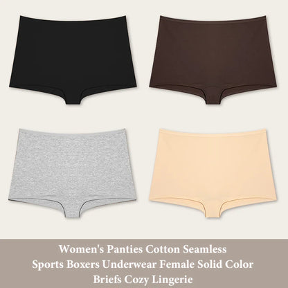 4PCS Women's Seamless Cotton Boxer Briefs Set  – Soft & Sporty Boyshort Panty Underwear XS-XL
