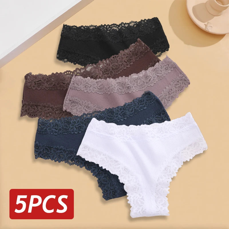 5Pcs Set Plus Size Brazilian Lace Panty – Soft, Breathable & Stylish