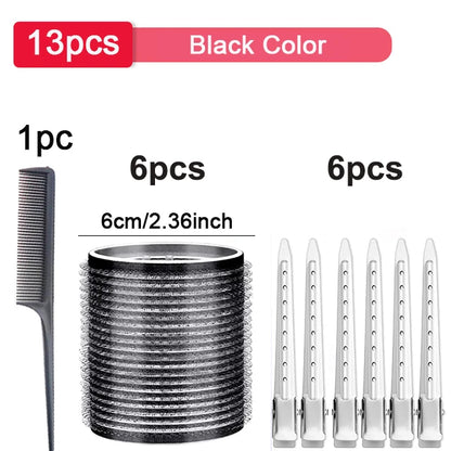 13pcs Black Self Grip Hair Rollers – No Heat, Effortless Curls!