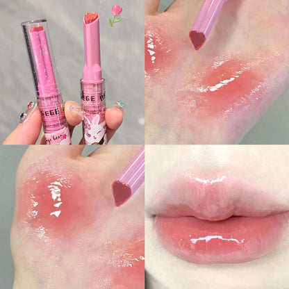 🐰💖 Gege Bear Pink Rabbit Solid Lip Gloss 3pc Set  – Hydrating & Tender Lip Balm for Soft Lips