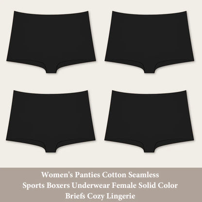 4PCS Women's Seamless Cotton Boxer Briefs Set  – Soft & Sporty Boyshort Panty Underwear XS-XL