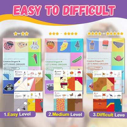 Origami Paper Craft Kit for Kids – DIY Paper Folding Set with Book & 30/96 Sheets