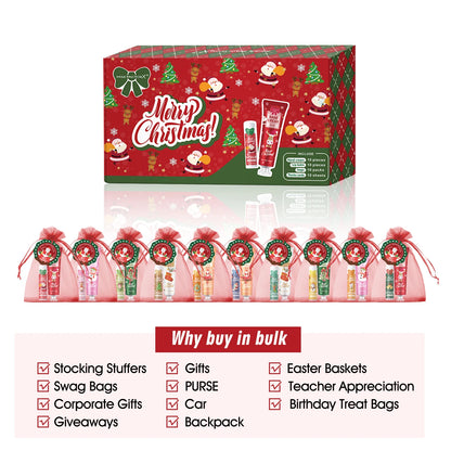 🎁 10PCS Christmas Hand Cream & Lip Balm Set – Perfect Party Gift with Santa Card 🎀