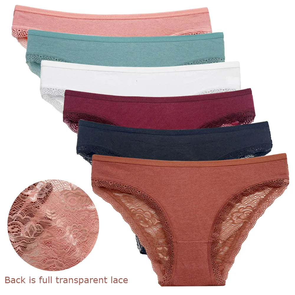 5PCS Set Stylish Lace Panty  – Low Rise Cotton Briefs for Women