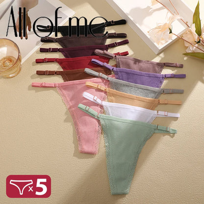 5Pcs Set  Cotton G-String Thong Panty   – Adjustable Waist T-Back Lingerie