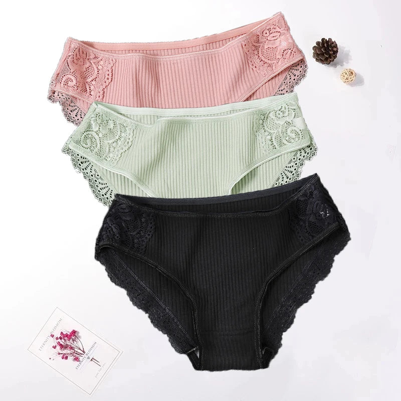 3PCS Set Floral Lace Cotton Panty  – Soft & Sexy Women’s Briefs