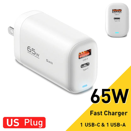Essager 65W GaN USB C Fast Charger 3-Port Wall Charger Block For  MacBook, iPad, iPhone Series, Galaxy Series, Laptops, Game Consoles and More