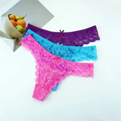 3PCS Set Lace Thong – Low Waist Transparent G-String Panty for Women