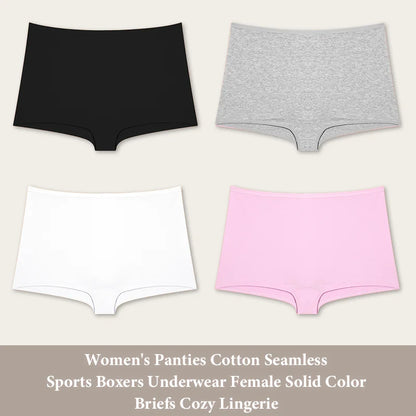 4PCS Women's Seamless Cotton Boxer Briefs Set  – Soft & Sporty Boyshort Panty Underwear XS-XL