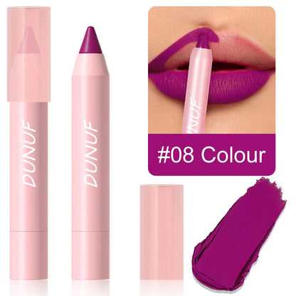 18-Color Waterproof Lipstick Pencil – Matte, Long-Lasting & Non-Stick Cup