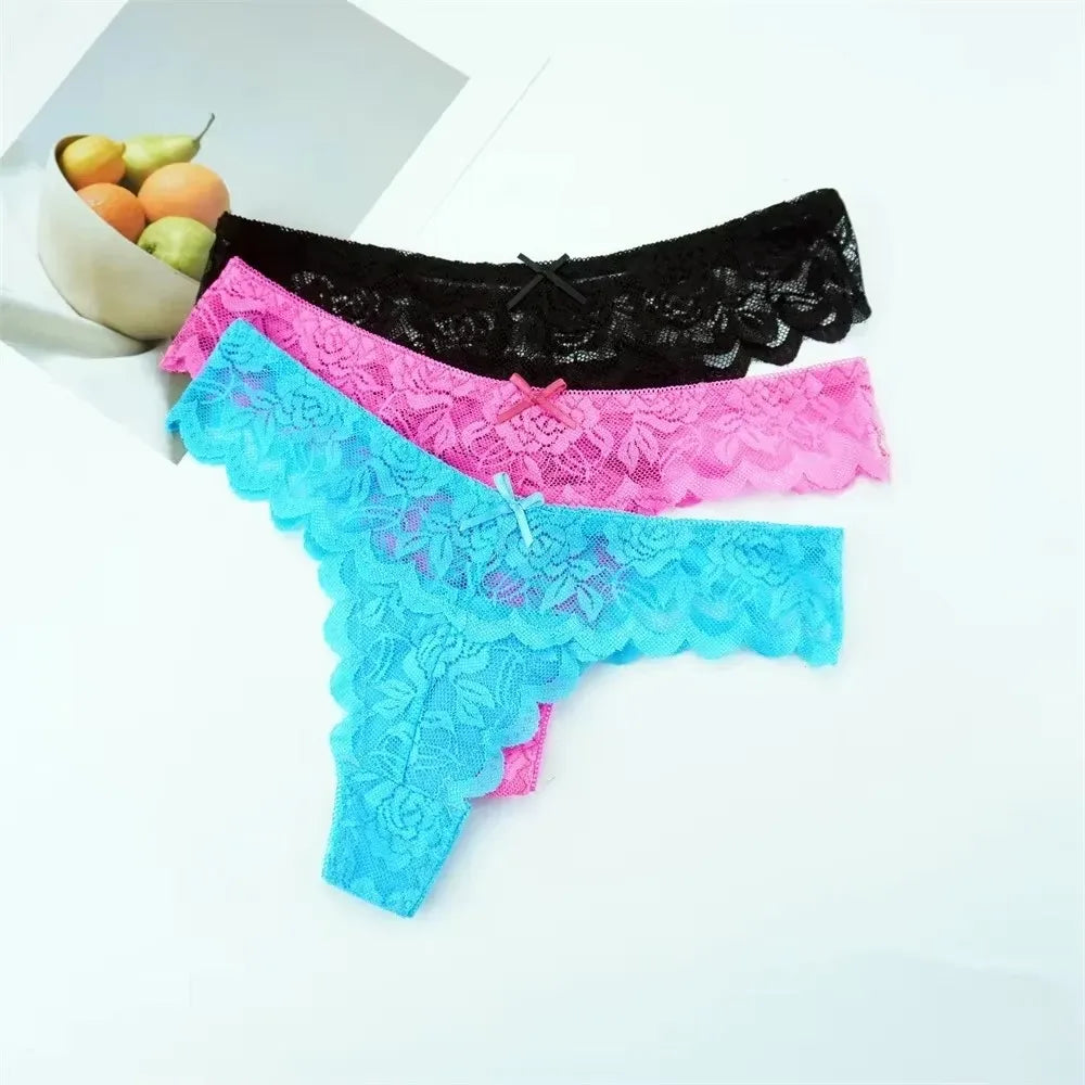 3PCS Set Lace Thong – Low Waist Transparent G-String Panty for Women