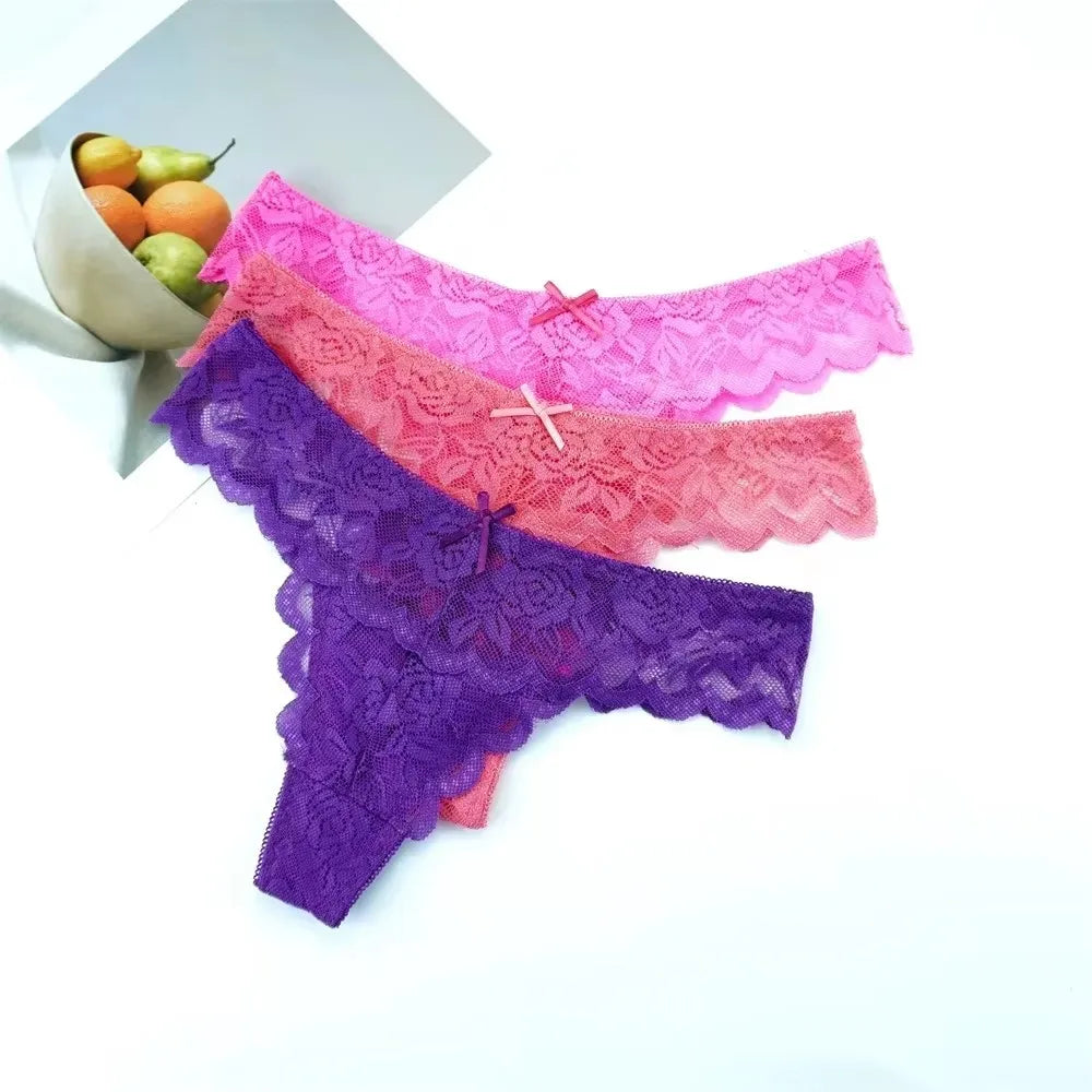 3PCS Set Lace Thong – Low Waist Transparent G-String Panty for Women