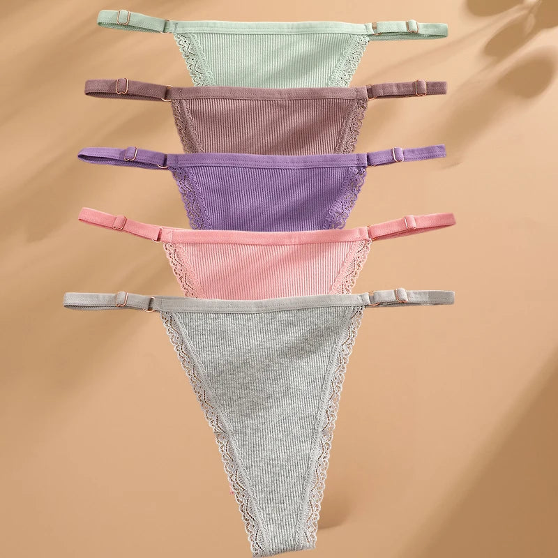 5Pcs Set  Cotton G-String Thong Panty   – Adjustable Waist T-Back Lingerie