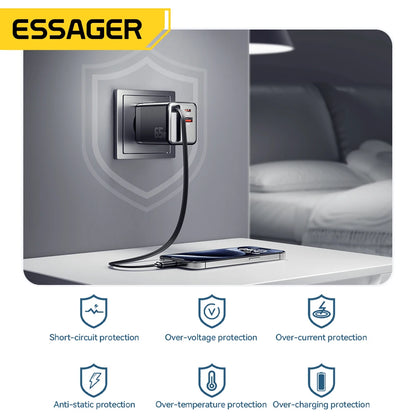 Essager 65W GaN  USB C  Fast Charger with Retractable Cable for Laptop, MacBook, iPhone, Xiaomi