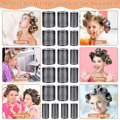 13pcs Black Self Grip Hair Rollers – No Heat, Effortless Curls!