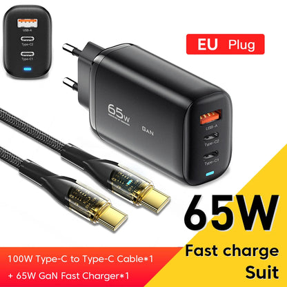 Essager 65W GaN USB C Fast Charger 3-Port Wall Charger Block For  MacBook, iPad, iPhone Series, Galaxy Series, Laptops, Game Consoles and More