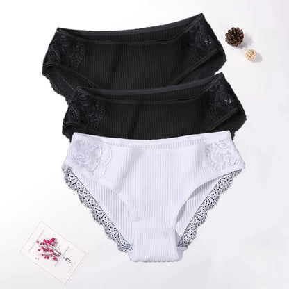 3PCS Set Floral Lace Cotton Panty  – Soft & Sexy Women’s Briefs