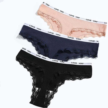 3PCS Set Low Waist Lace Thong – Cotton Panty for Women