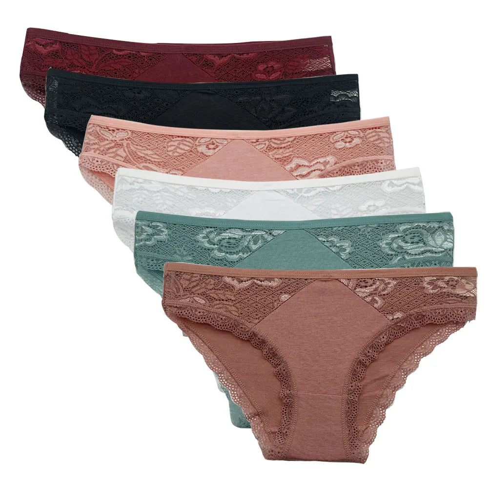 5PCS Set Stylish Lace Panty  – Low Rise Cotton Briefs for Women