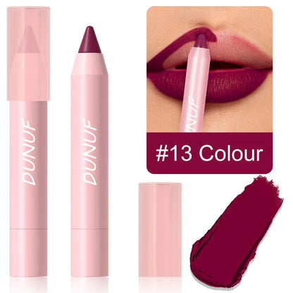 18-Color Waterproof Lipstick Pencil – Matte, Long-Lasting & Non-Stick Cup