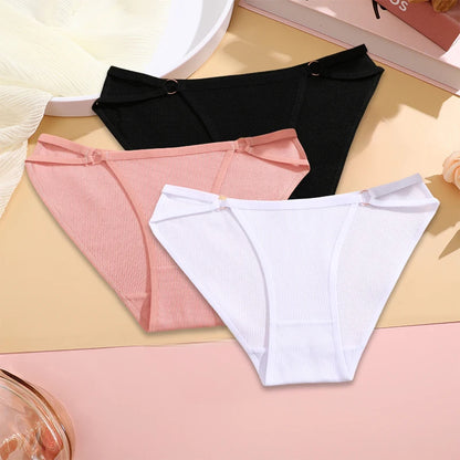 3PCS Set Women’s Cotton Panty  – Low Rise Briefs with Button Design