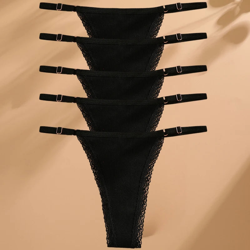 5Pcs Set  Cotton G-String Thong Panty   – Adjustable Waist T-Back Lingerie