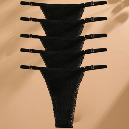5Pcs Set  Cotton G-String Thong Panty   – Adjustable Waist T-Back Lingerie