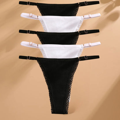 5Pcs Set  Cotton G-String Thong Panty   – Adjustable Waist T-Back Lingerie