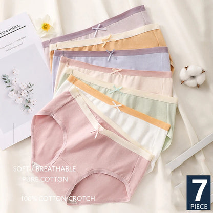 7Pcs Set Cute Bow Cotton Briefs Panty – Comfortable, Sexy, & Low Waist Design