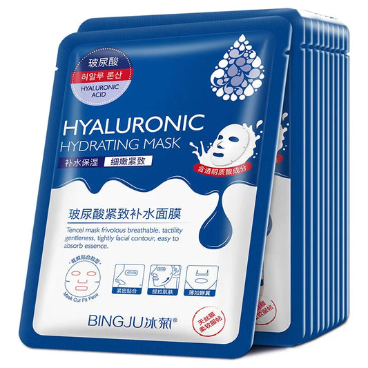 10pcs Hyaluronic Acid Face Masks – Deep Hydration & Pore Tightening