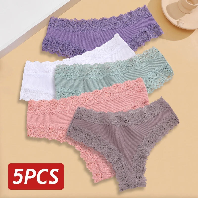 5Pcs Set Plus Size Brazilian Lace Panty – Soft, Breathable & Stylish