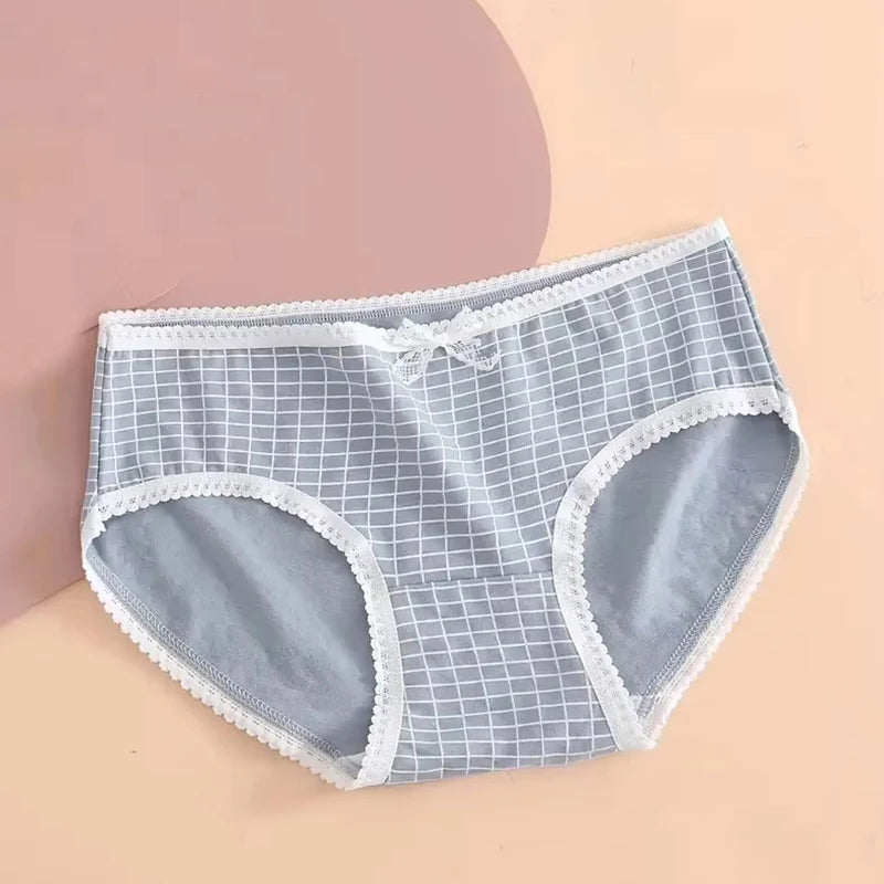 5PCS Set Heart Plaid Briefs Panty  – Cute & Comfy Bow Detail Women’s Underwear